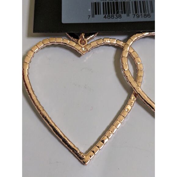 NEW GUESS DOUBLE HEART CRYSTALS DROP EARRINGS Stone Rhinestone Rose Gold Tone - Picture 8 of 8